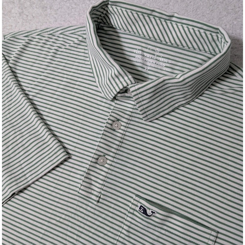 Vineyard Vines Edgartown Polo Shirt Pima Cotton Short Sleeve Green Striped XL